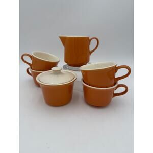 7 pc Vintage Sugar Creamer 4 Coffee Tea Mugs Butterscotch Marked USA